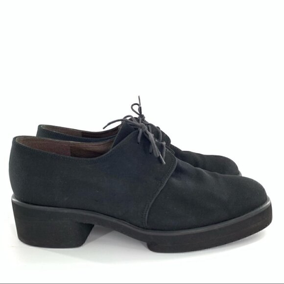 Stuart Weitzman flats size 9.5 black Oxfords chunky vintage 90s Academia - Picture 1 of 12